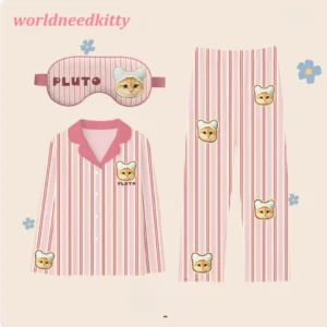 Long-sleeved pajama set and eye mask Customized